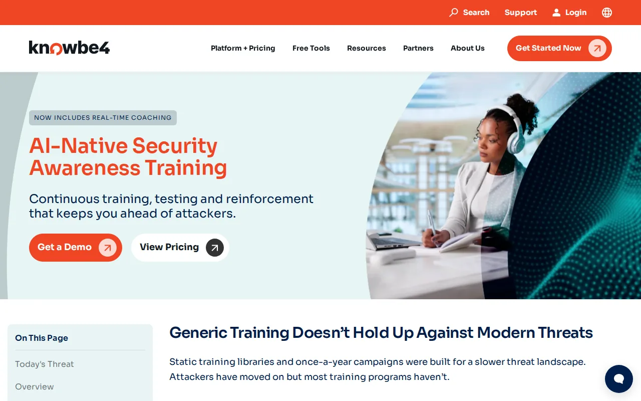 Screenshot of the KnowBe4 website