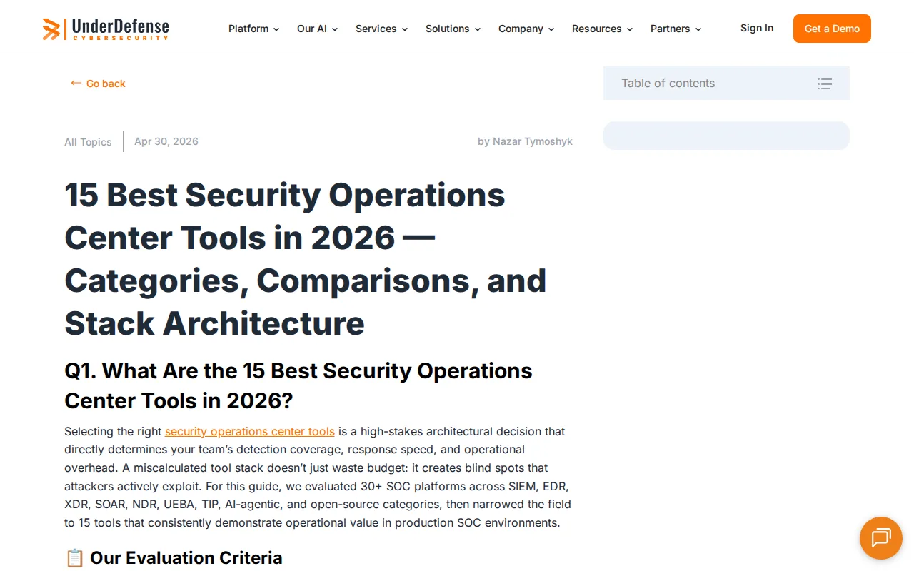 Screenshot of the UnderDefense website