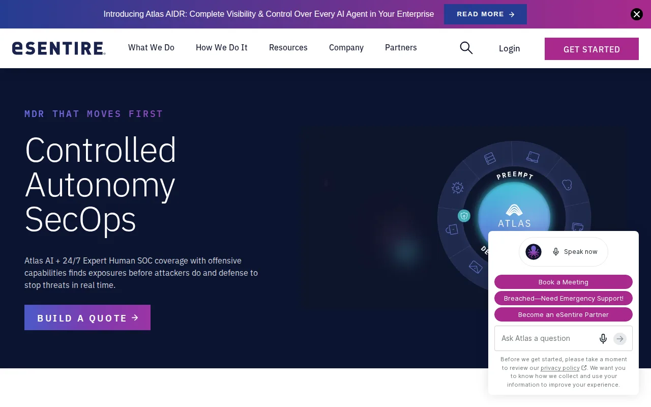 Screenshot of the eSentire website