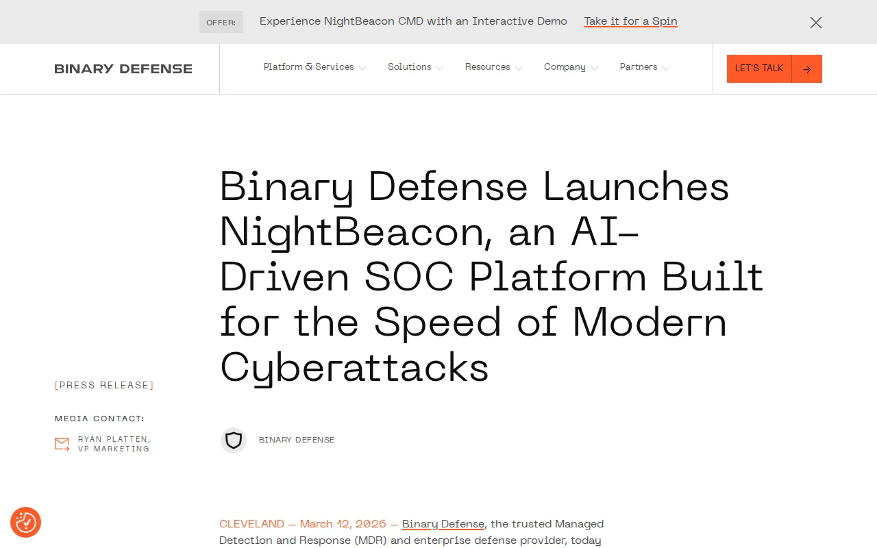 Screenshot of the Binary Defense website