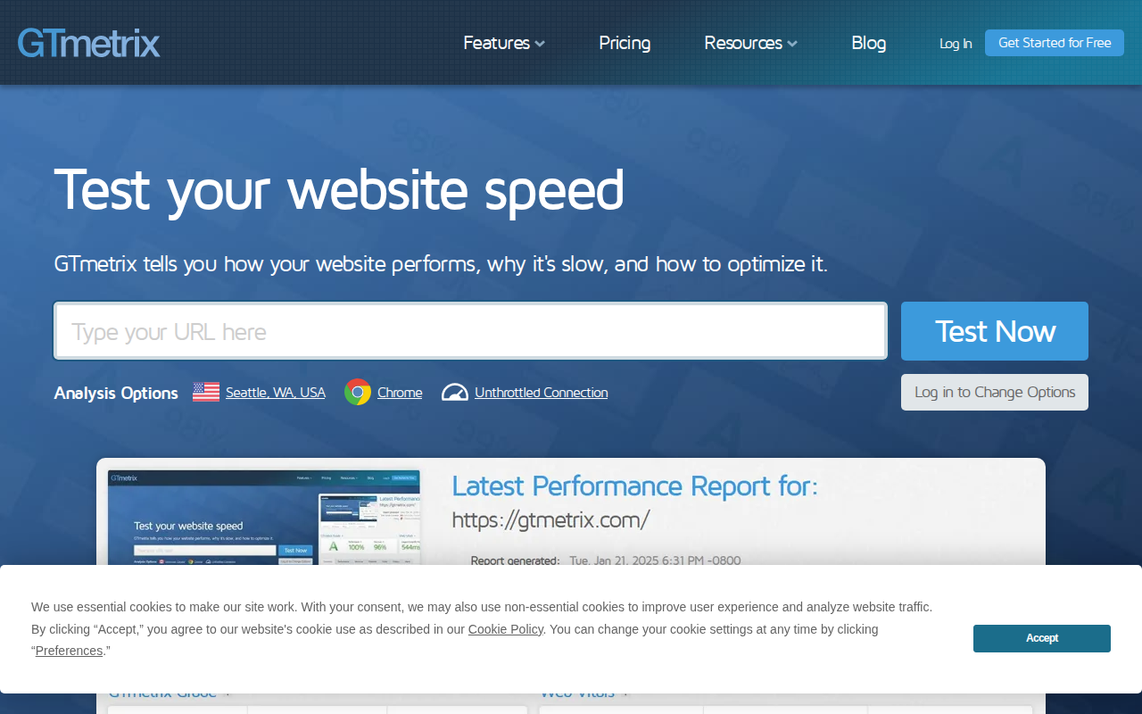 GTmetrix homepage screenshot