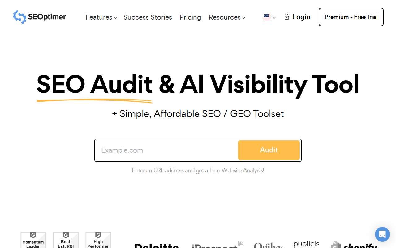 SEOptimer homepage screenshot