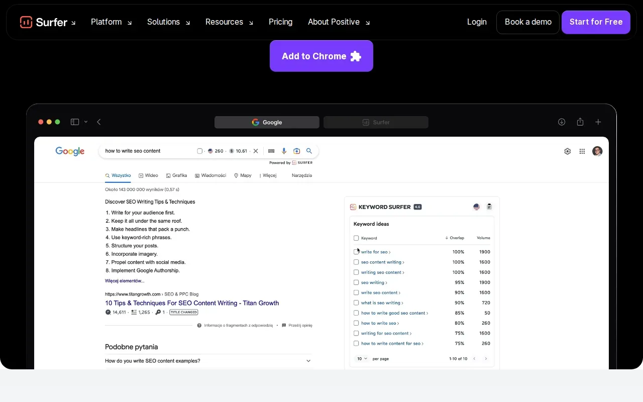 Screenshot of the Keyword Surfer website