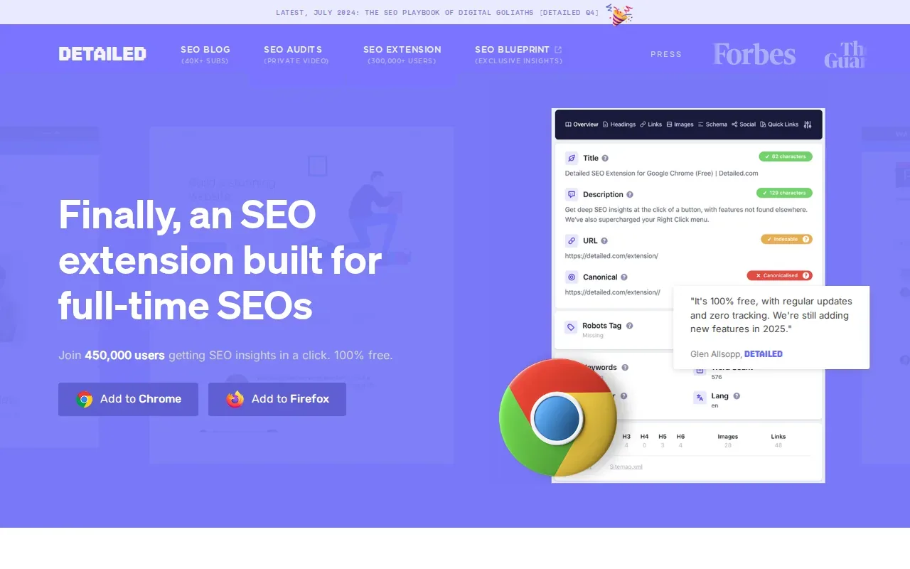 Screenshot of the Detailed SEO Extension website