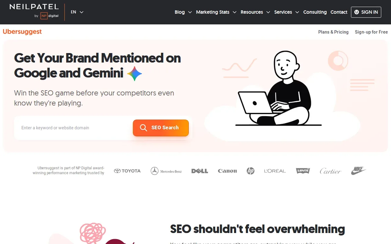Screenshot of the Ubersuggest by Neil Patel website