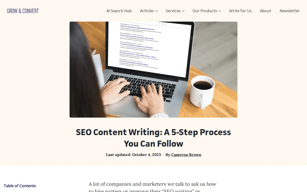 Best SEO Content Writing Services 3 Screenshot of the Grow and Convert website