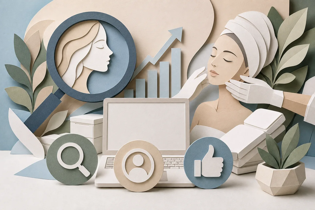 Papercraft illustration of Best SEO for Aesthetic Clinics: 3 Platforms