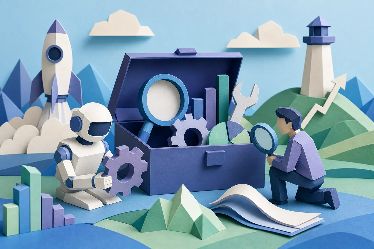 Papercraft illustration of Best SEO Tools for AI Startups: 5 Picks (2026)