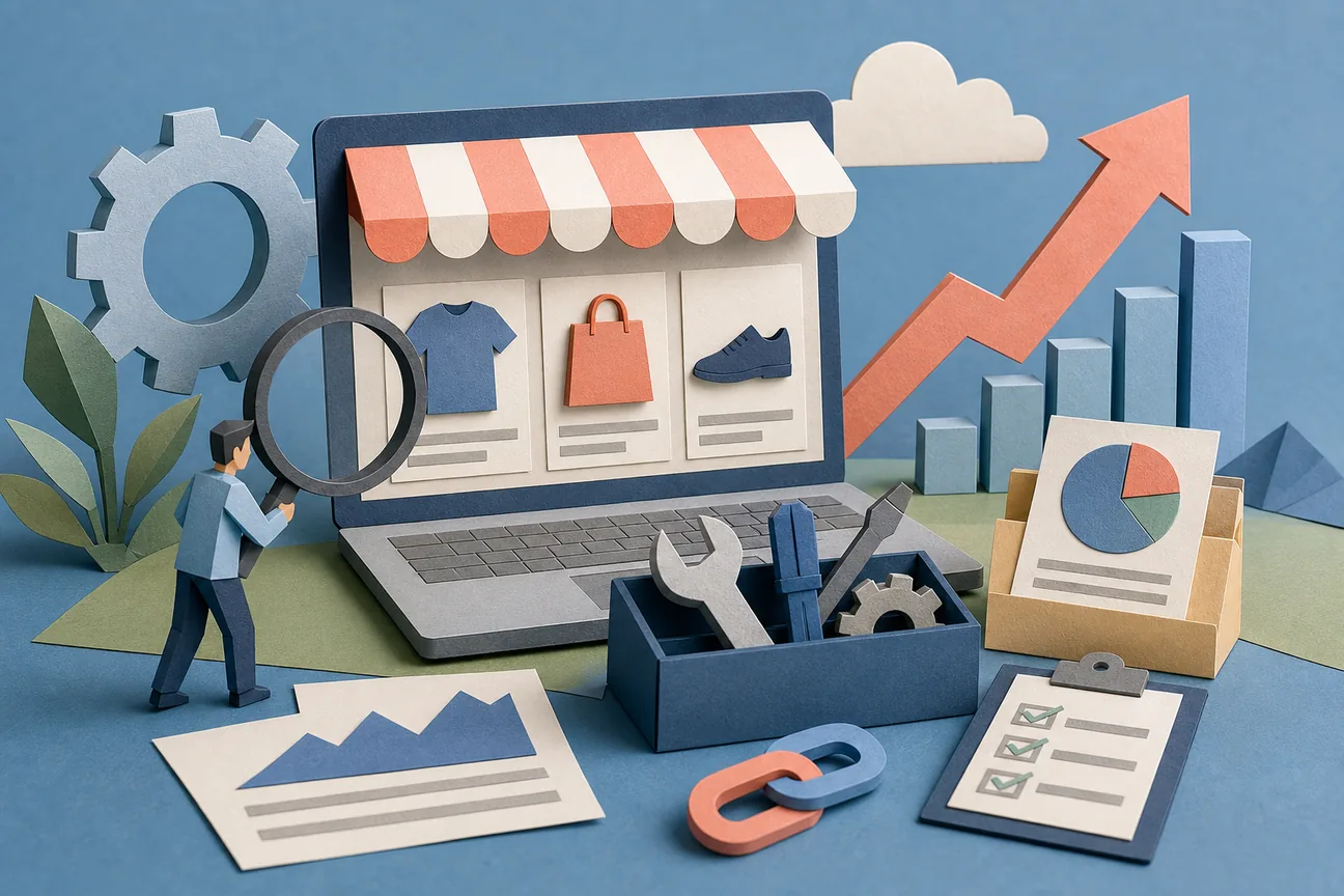 Papercraft illustration of Best SEO Tools for Online Stores