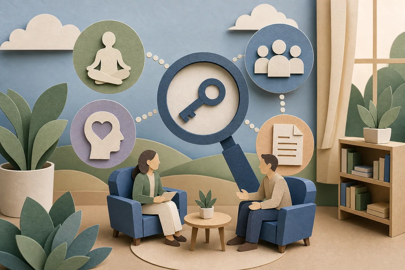 Papercraft illustration of Best SEO Keywords for Therapists: 4 Types to Target