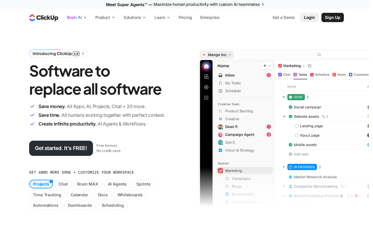 ClickUp homepage screenshot