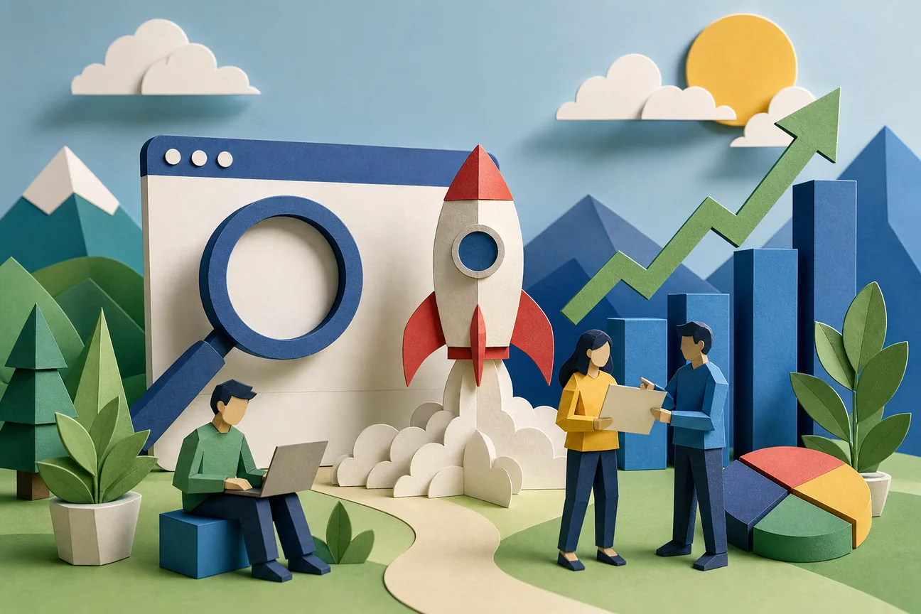 Papercraft illustration of Best SEO Startup Companies for Growing Businesses
