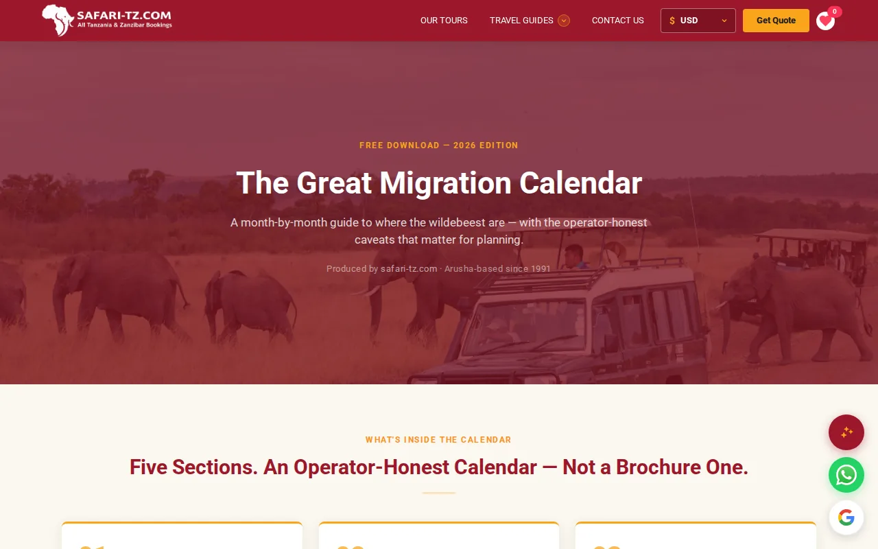Screenshot of the Safari‑TZ.com website