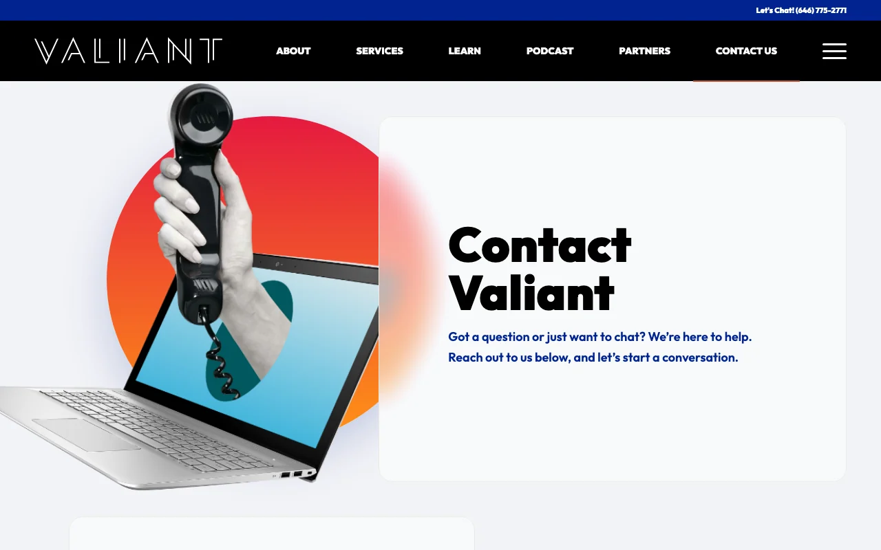 Screenshot of the Valiant Technology website