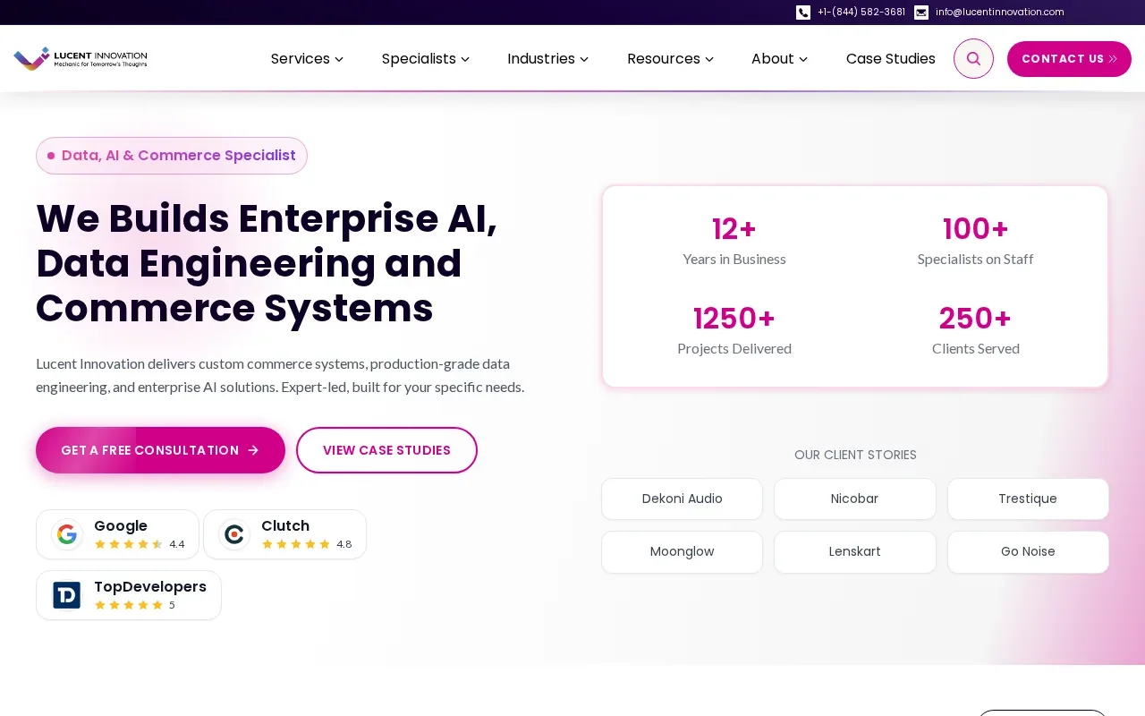 Screenshot of the Lucent Innovation website