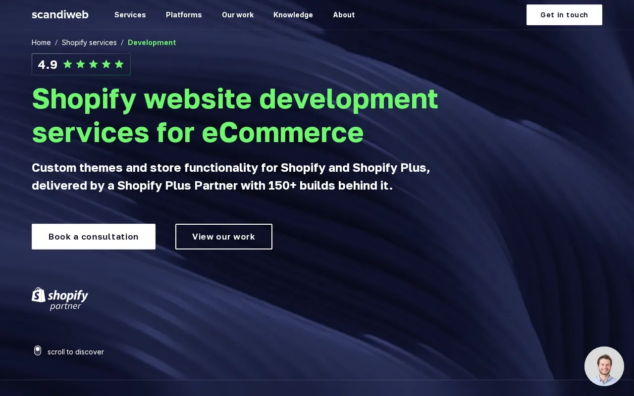 Screenshot of the Shopify Development Services by Scandiweb website