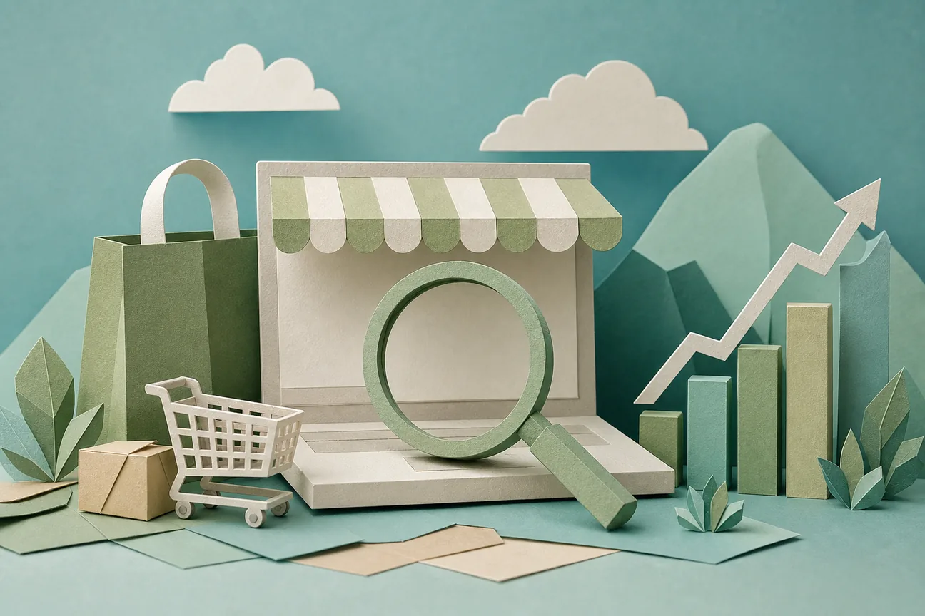 Papercraft illustration of Best Shopify SEO Agency Options for Ecommerce