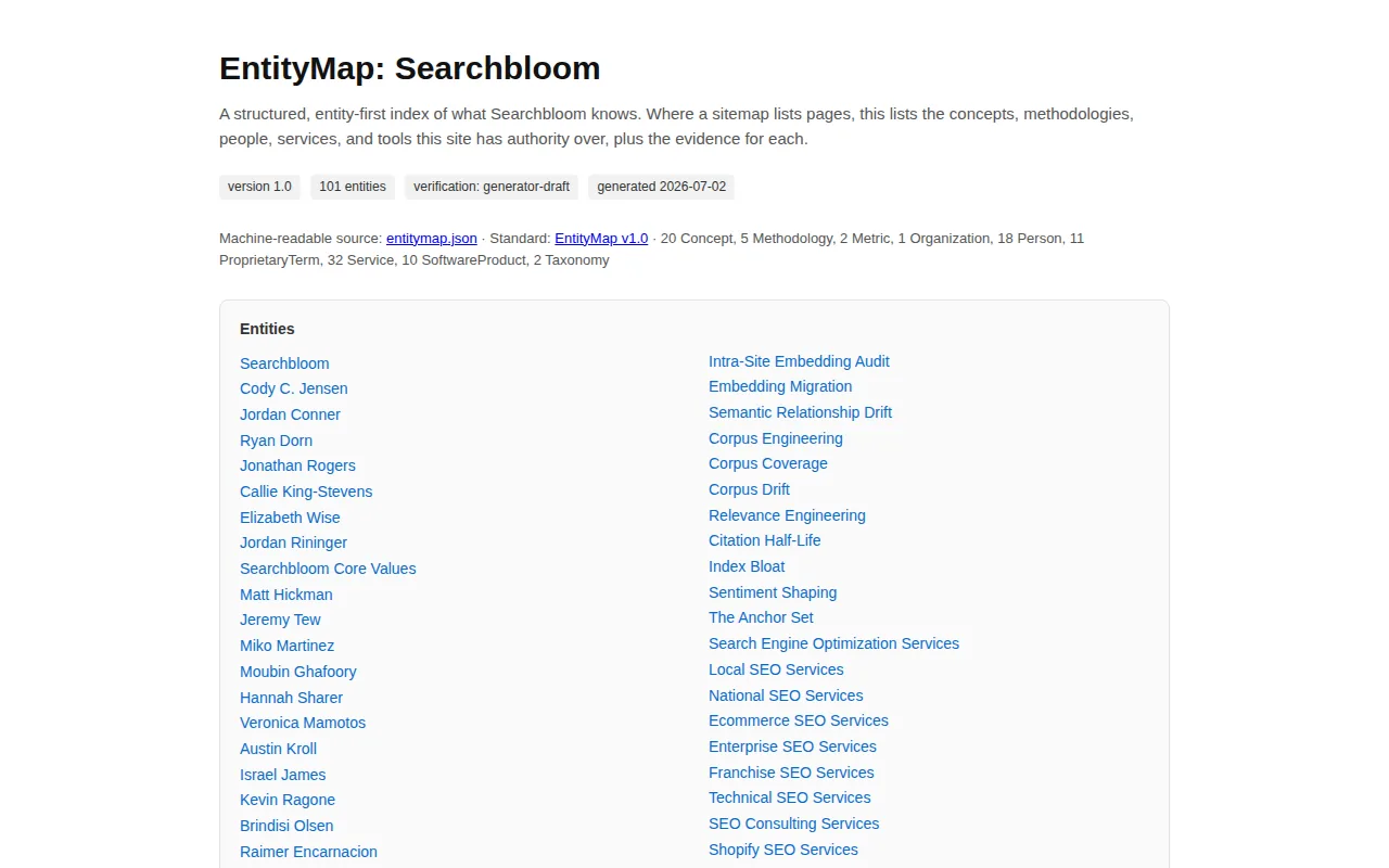 Screenshot of the Searchbloom website