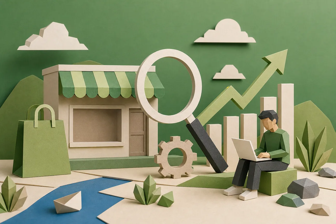 Papercraft illustration of Best Shopify SEO Expert Services for Stores