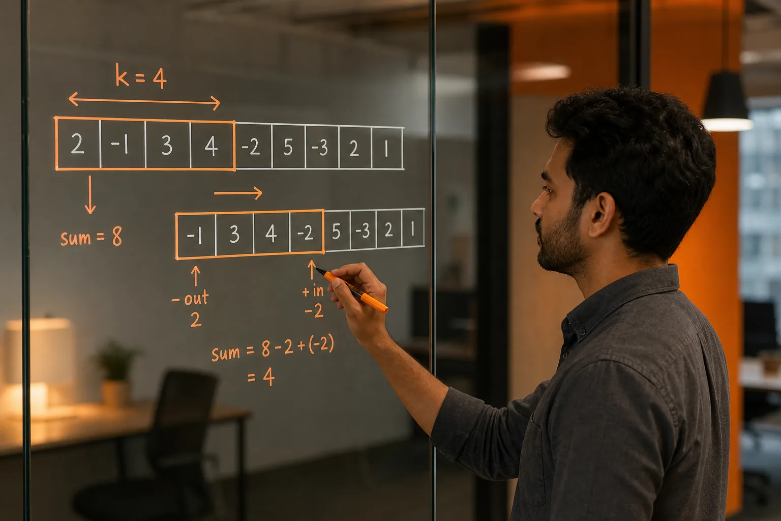 fixed-size sliding window technique for maximum subarray sum