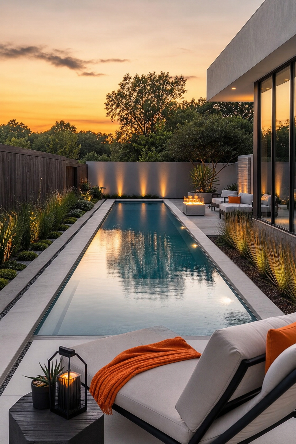 Realism style , Minimalist specific pool with clean lines, glassy finish, and a slim deck in a Texas yard. Alt: Modern minimalist specific pool design.