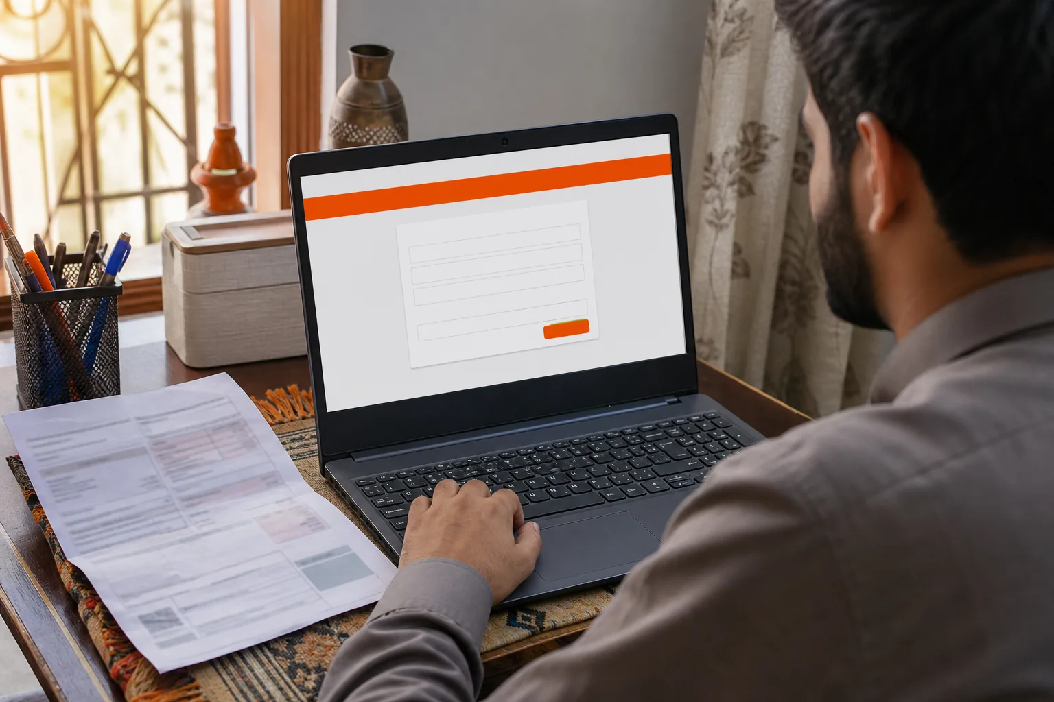 Open the official SNGPL bill enquiry page on a laptop in Pakistan.