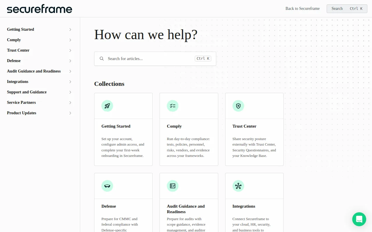 Screenshot of the Secureframe website