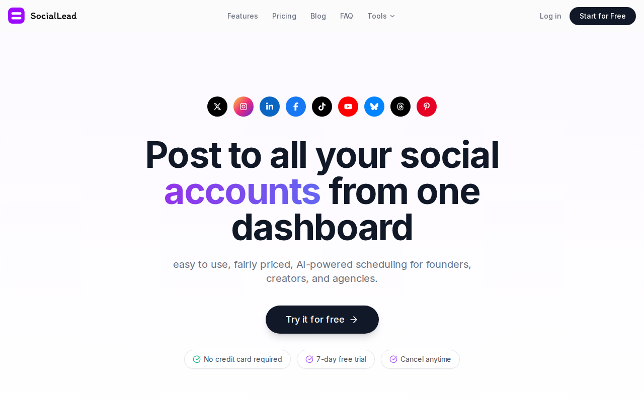 SocialLead homepage screenshot