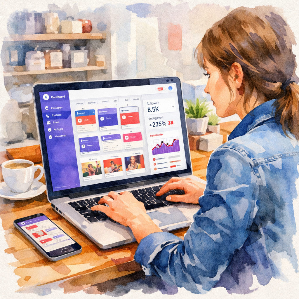 A photorealistic image related to social-media-management-tool-for-small-business. Alt: social-media-management-tool-for-small-business