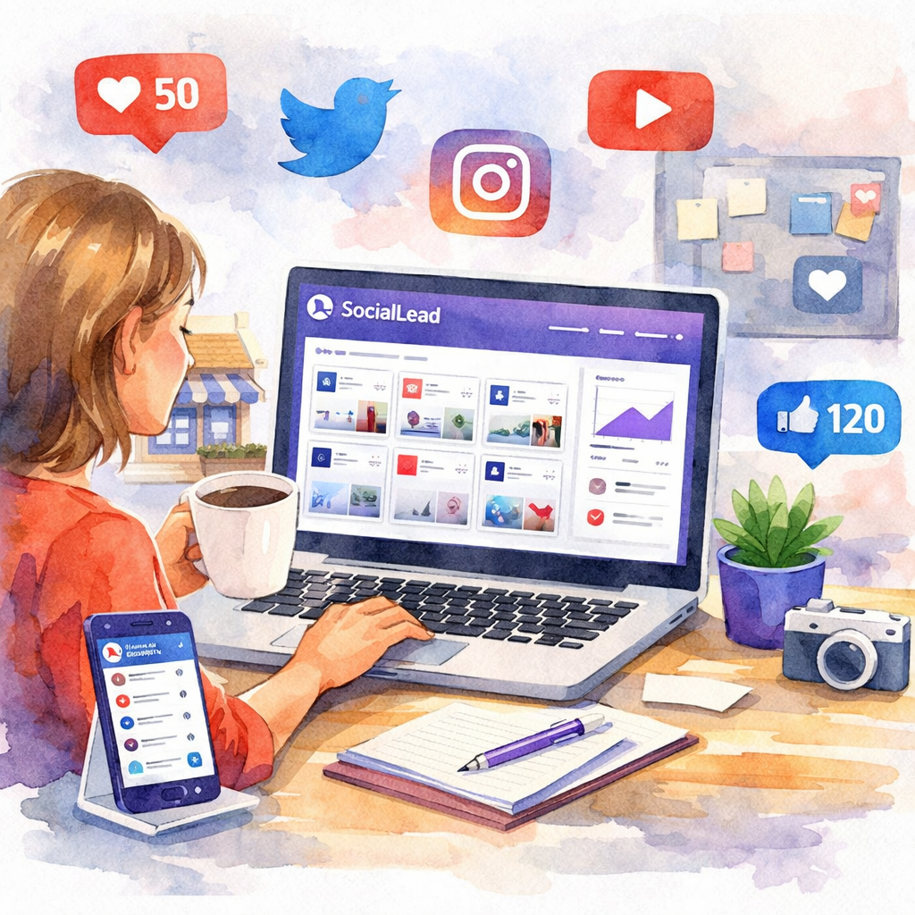 A photorealistic image related to social-media-management-tool-for-small-business. Alt: social-media-management-tool-for-small-business