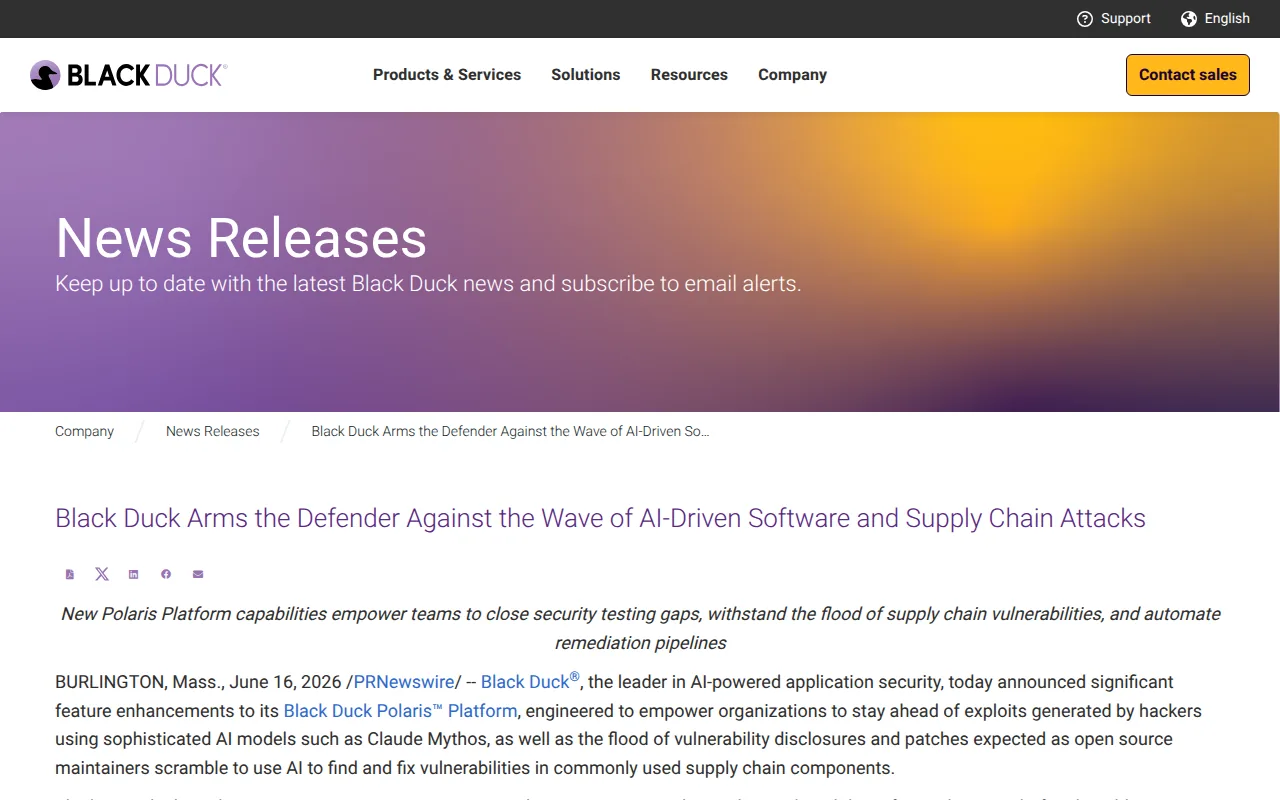 Screenshot of the Black Duck website