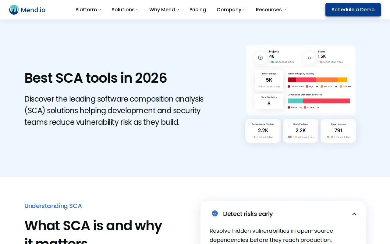 Screenshot of the Mend.io website