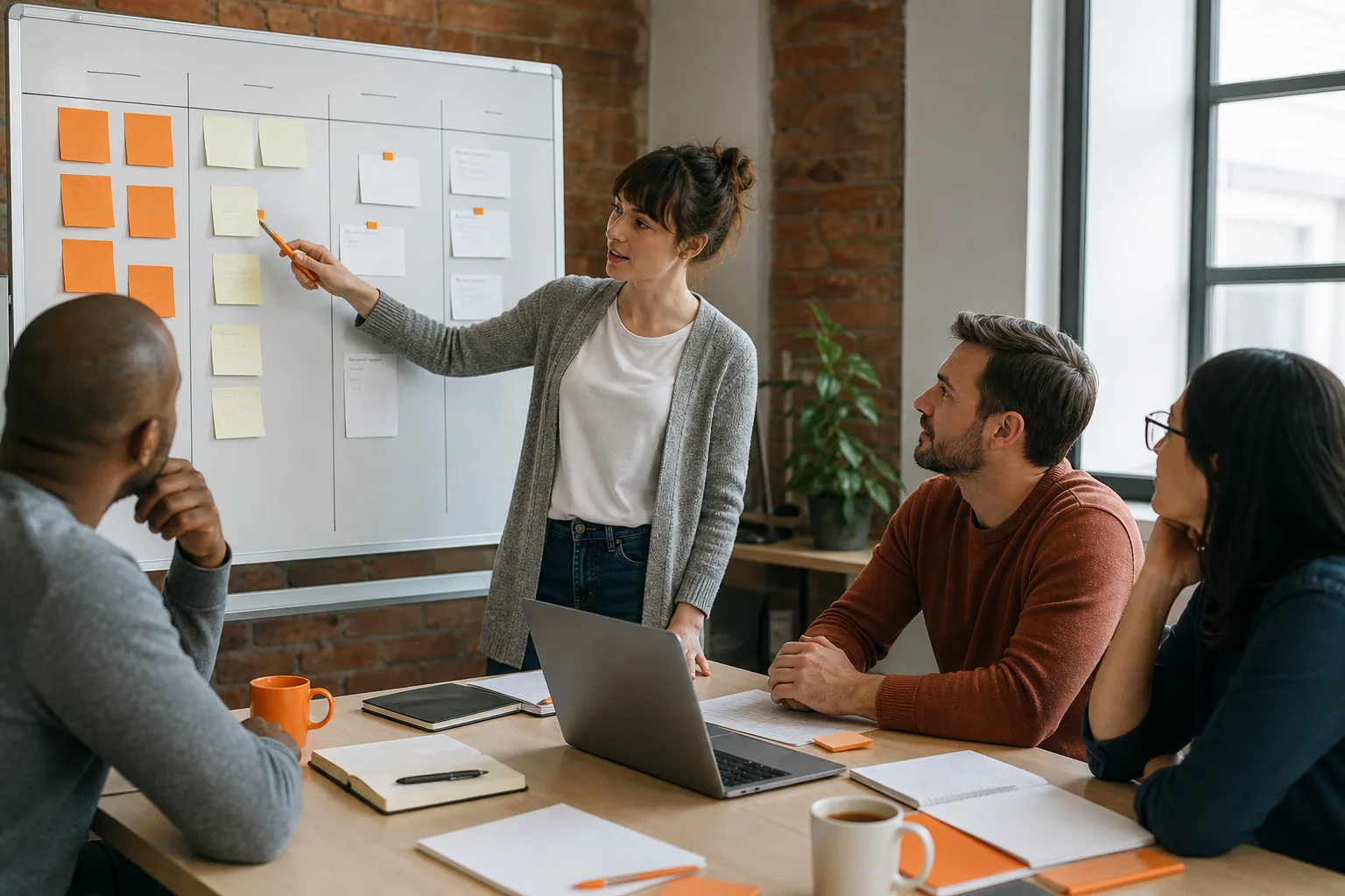 Software project management team setting goals and choosing a development method.