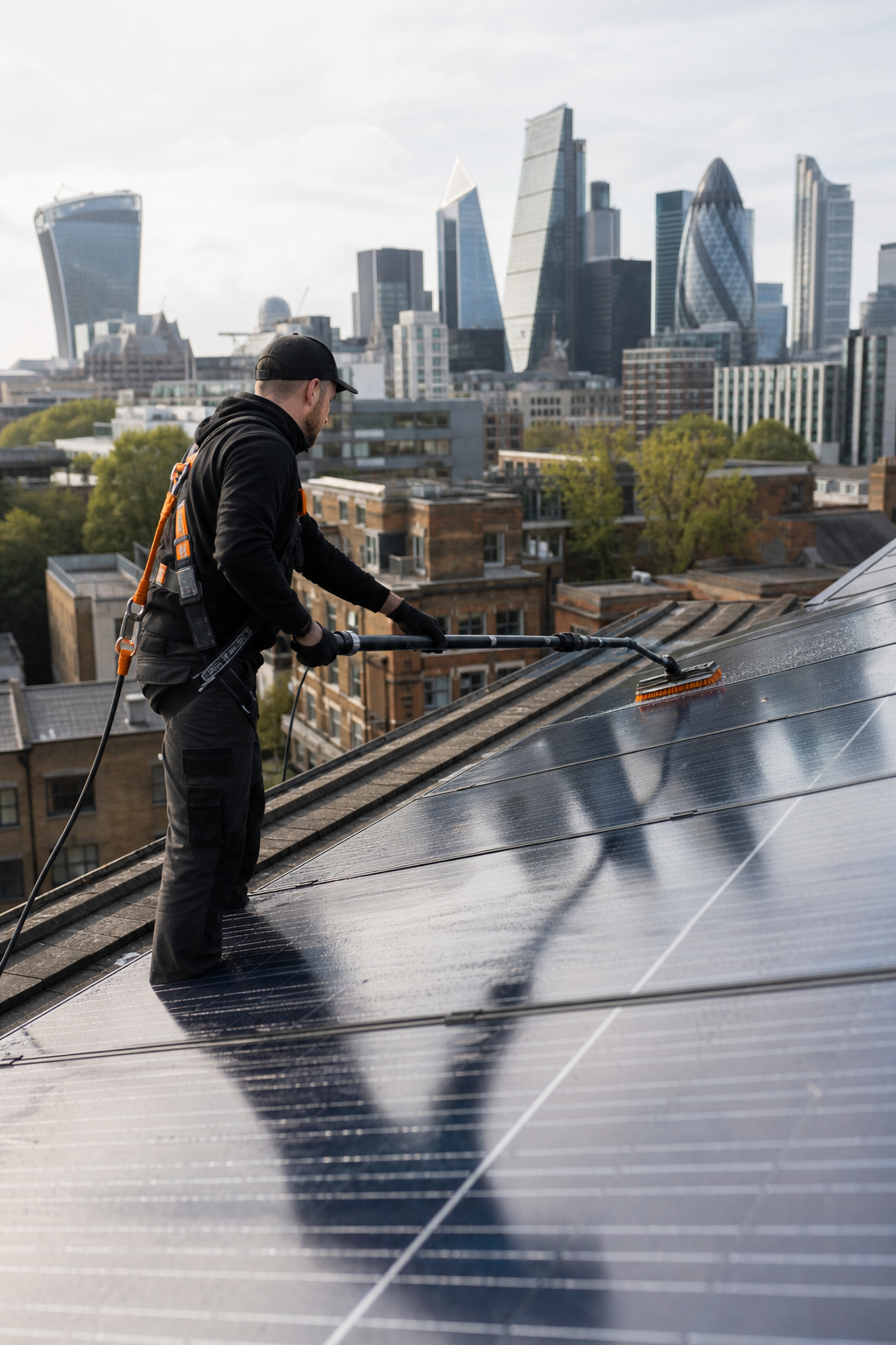 A photorealistic image related to solar-panel-cleaning-companies. Alt: solar-panel-cleaning-companies