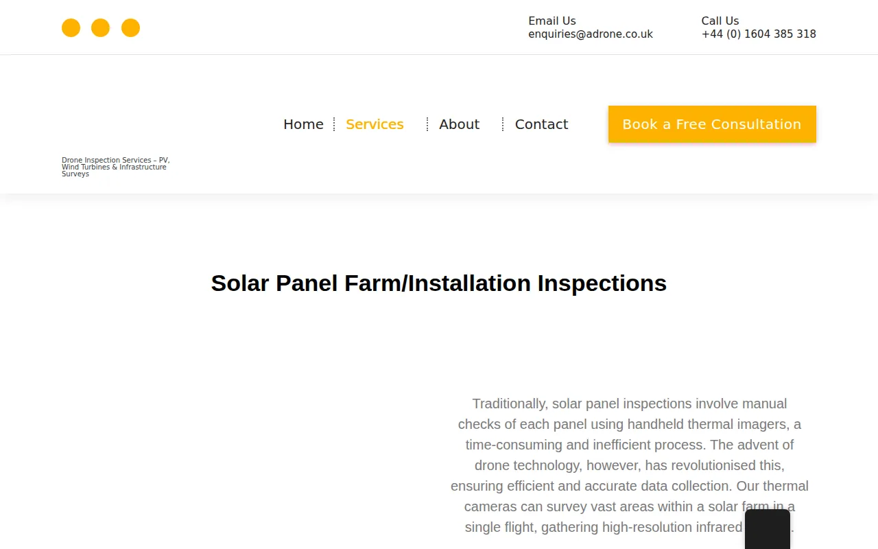 Screenshot of the Adrone Ltd website