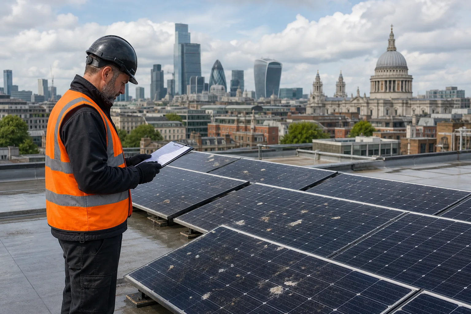 visual solar panel health check on a commercial UK roof