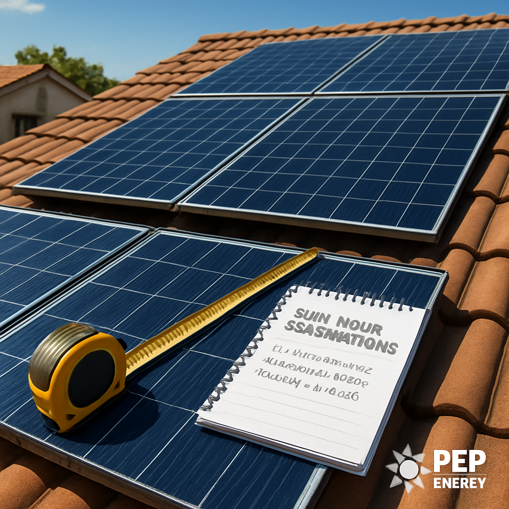 Solar panel installation guide: A step-by-step process for homeowners 1 A sunny suburban roof with solar panels being measured, showing a tape measure and a notepad with sun‑hour observations. Alt: Assessing roof solar potential for a solar panel installation guide.