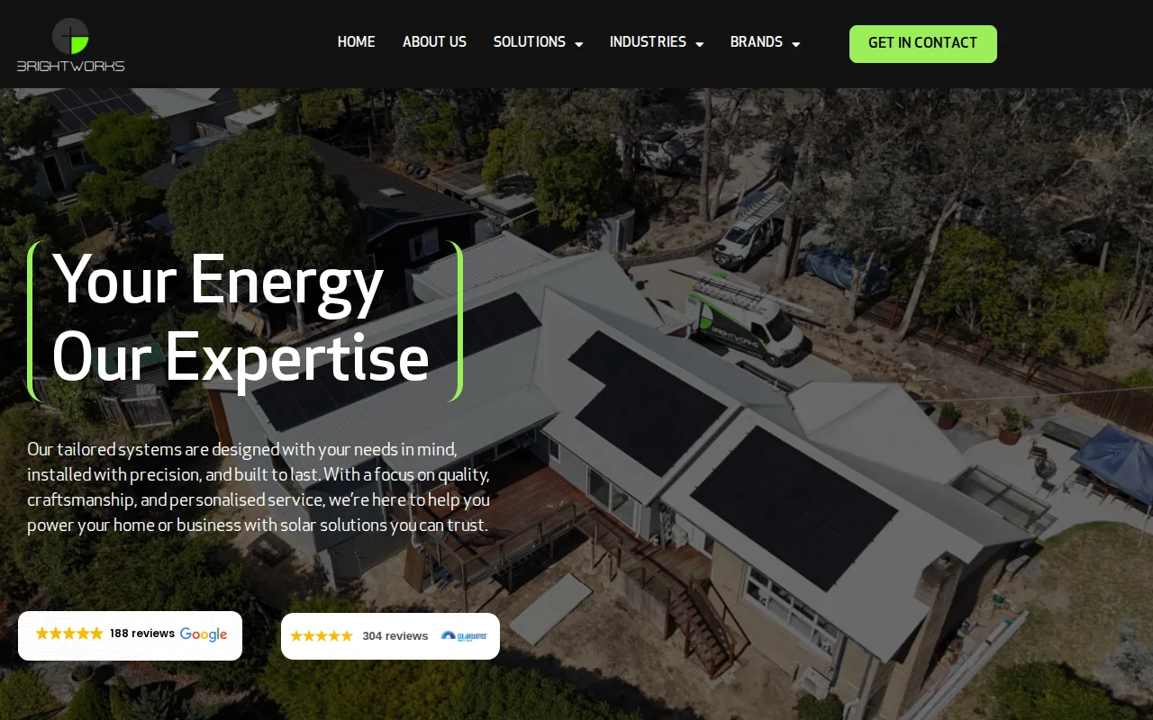 Screenshot of the Brightworks Solar website