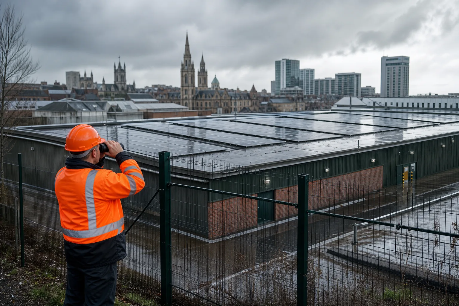 Safe ground-level visual check of commercial solar panels in the UK.