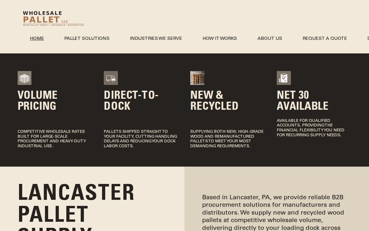 Screenshot of the Wholesale pallet lots website
