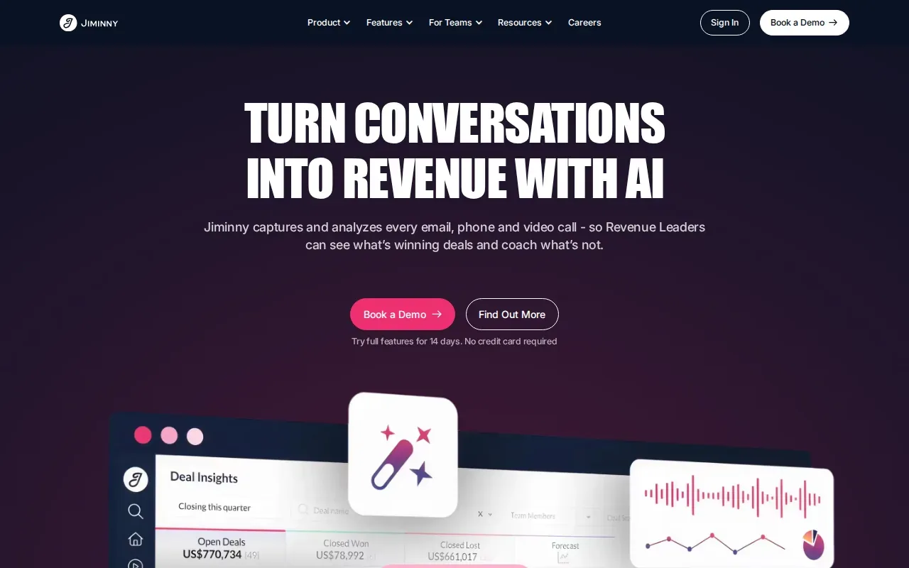 Screenshot of the Jiminny website