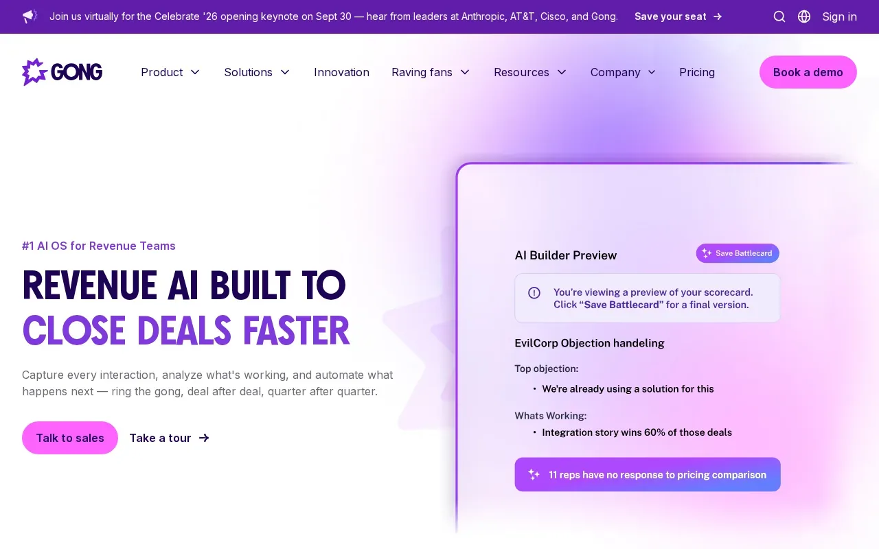 Screenshot of the Gong website