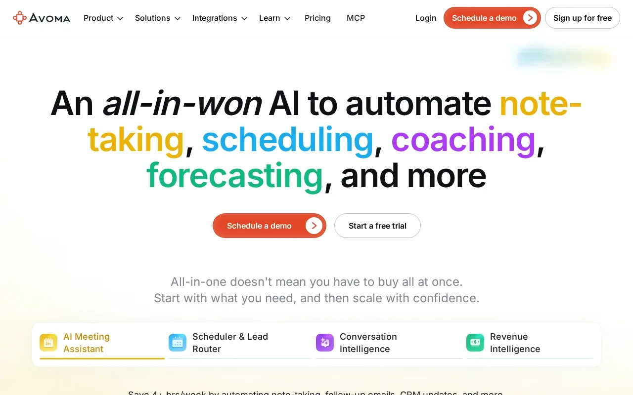 Screenshot of the Avoma website