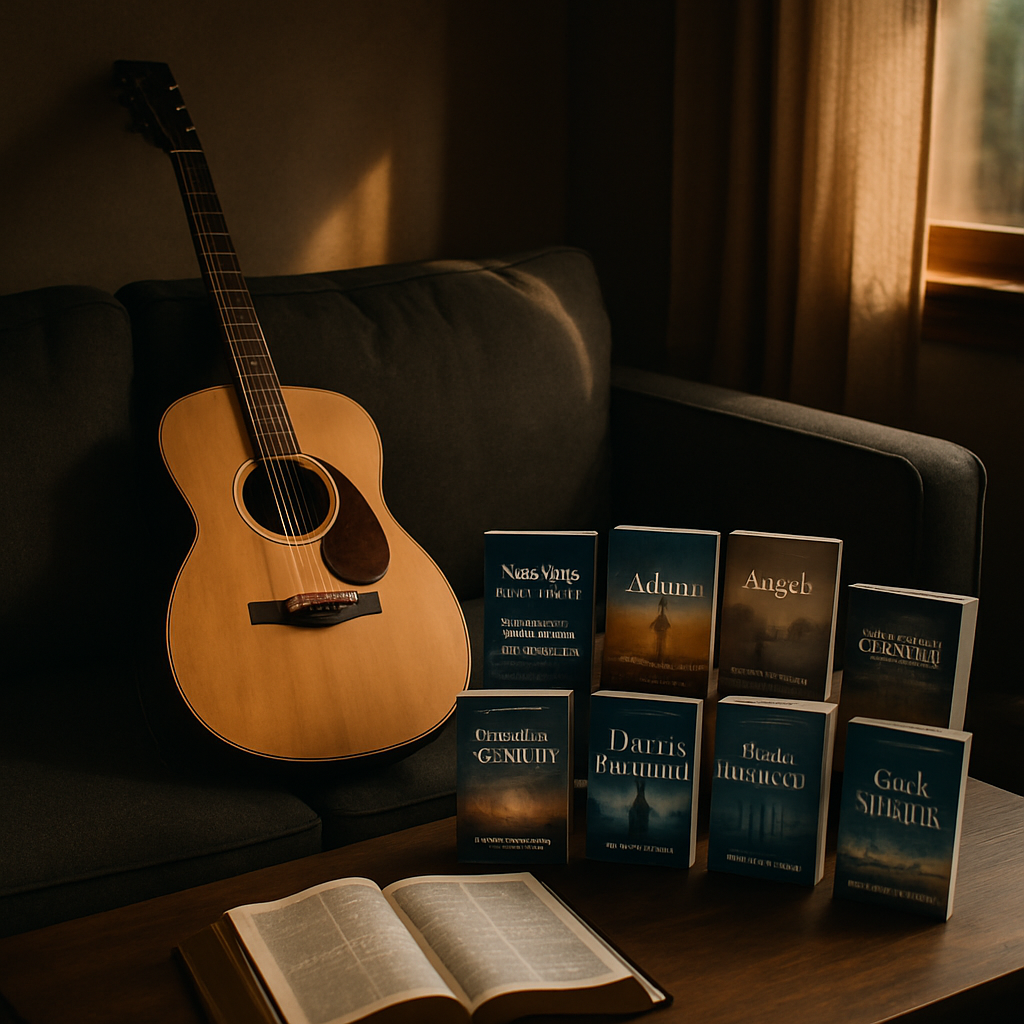 A cozy living room with a guitar, a Bible open on a coffee table, and soft light filtering in. Alt: Worship through song as a spiritual discipline for beginners