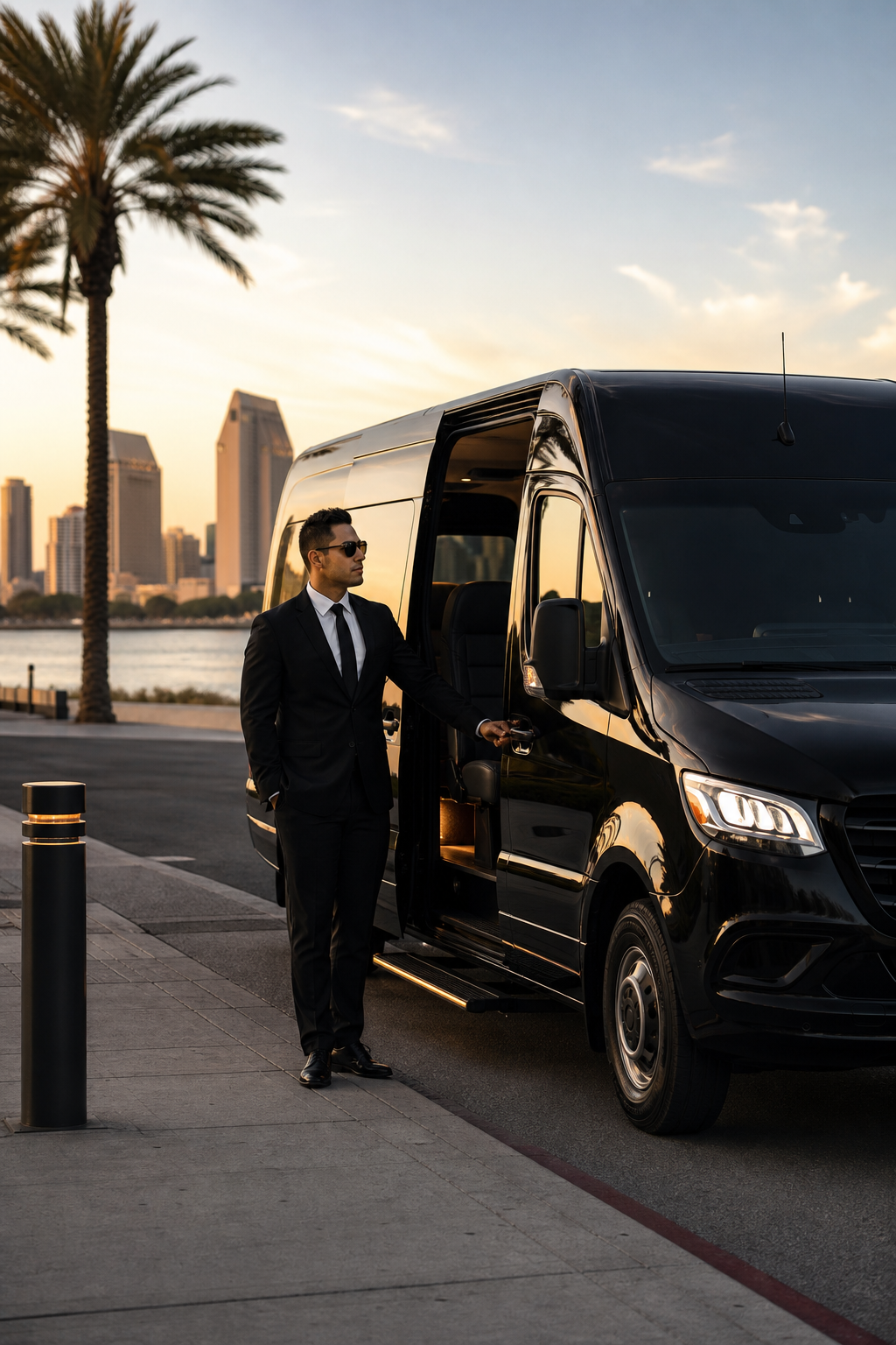A photorealistic image related to sprinter-van-rental-san-diego-with-driver. Alt: sprinter-van-rental-san-diego-with-driver