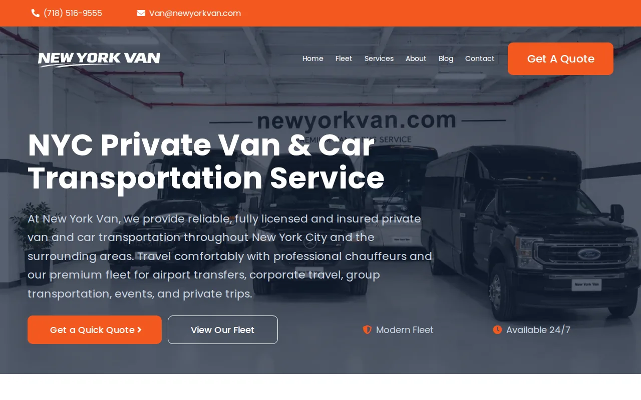 Screenshot of the New York Van website