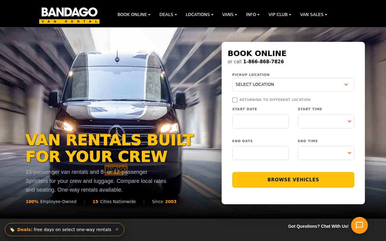 Screenshot of the Bandago website