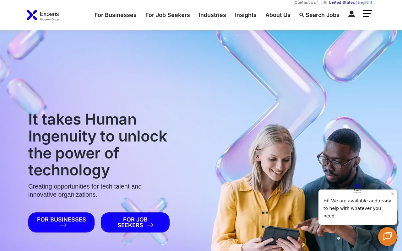 Screenshot of the Experis website