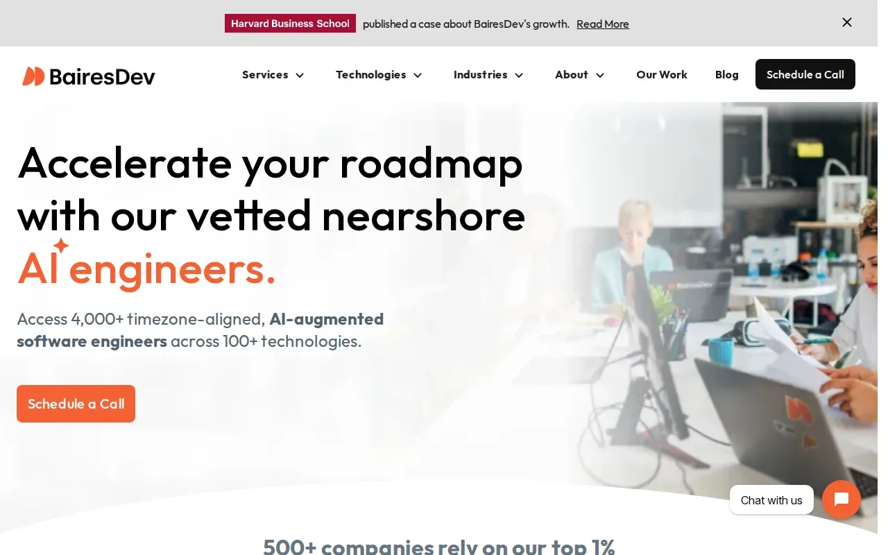 Screenshot of the BairesDev website