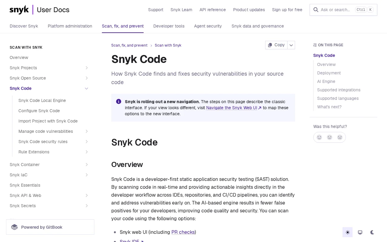 Screenshot of the Snyk Code website